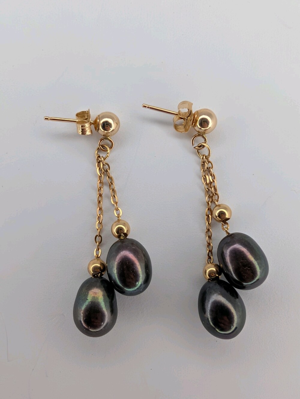 14K Yellow Gold tahtian South Sea Pearl Dangle Drop Earrings